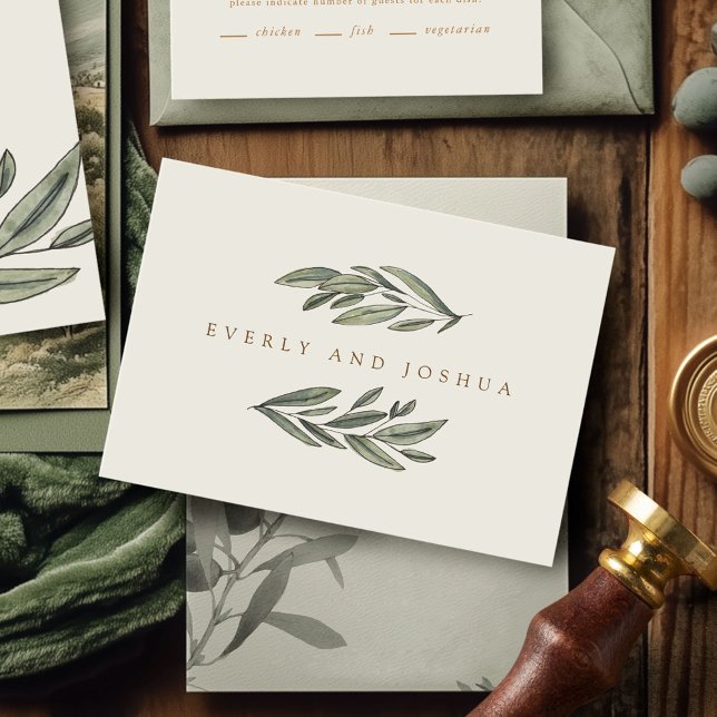 Romantic Evergreen Personal Stationery Kort (Romantic Evergreen watercolor botanical wedding personal stationery greeting cards)