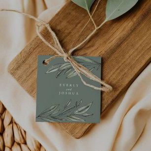 Romantic Evergreen Tack Favor Gåvor Etiketter