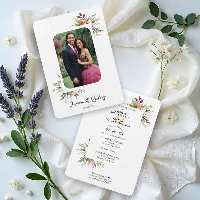 Romantic Exquisite Floral Bouquets Frame Photo Inbjudningar (Romantic Exquisite Colorful Floral Bouquets Frame Photo Wedding Invitations Cards.)