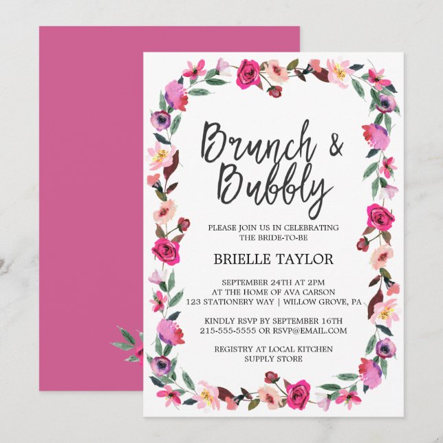 Romantic Fairytale Blommar WandeBrunch & Bubly Inbjudningar (Fram/baksida)