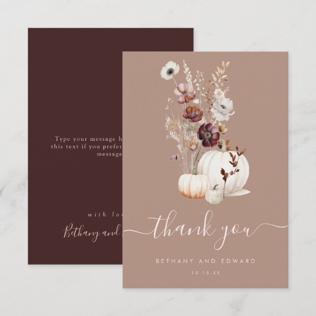 Romantic Fall Wildblomma Bröllop Tack Kort (Fram/baksida)