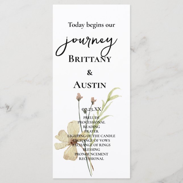 Romantic Fält Flower Bröllopsprogram Program (Framsida)