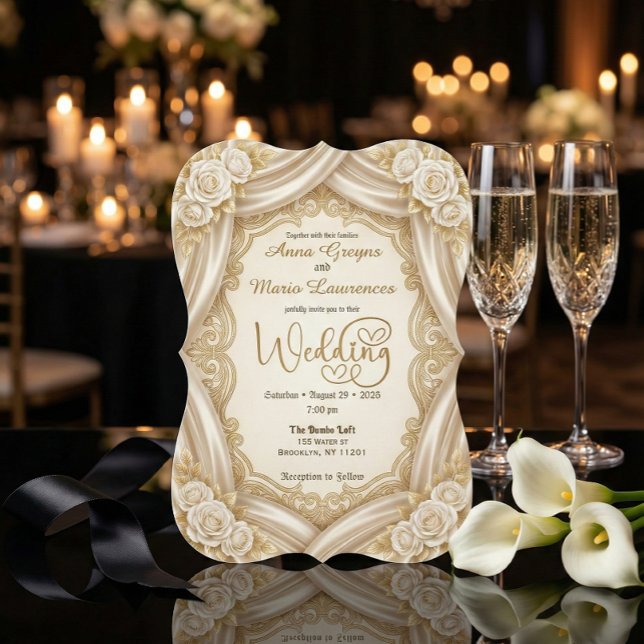 Romantic Faux Gold Calligraphy Royal Wedding  Inbjudningar (Skapare uppladdad)
