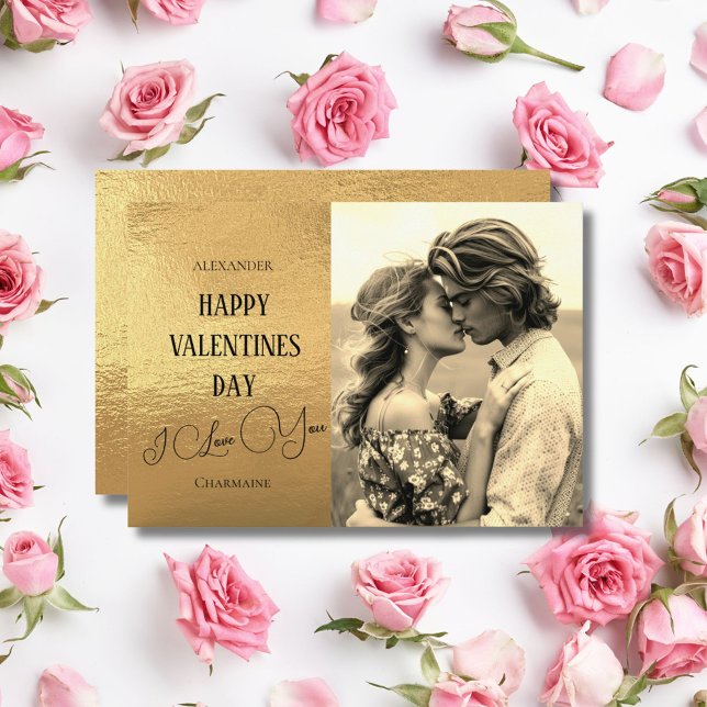 Romantic Faux Gold Foil Couple Photo Valentiness Julkort (Skapare uppladdad)