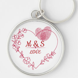 Romantic Fingerprint Heart Keychain Rund Silverfärgad Nyckelring
