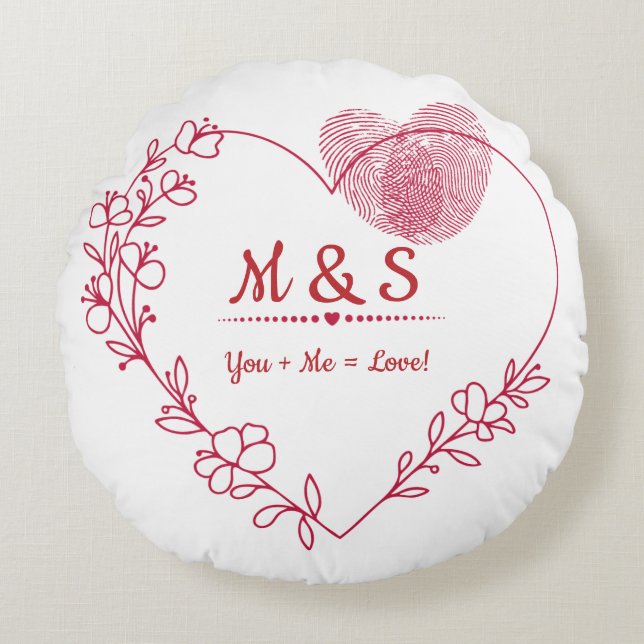Romantic Fingerprint Heart Throw Pillow Rund Kudde (Framsidan)
