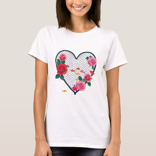 Romantic Fishing Heart Net – Women's T-Shirt (Framsida)