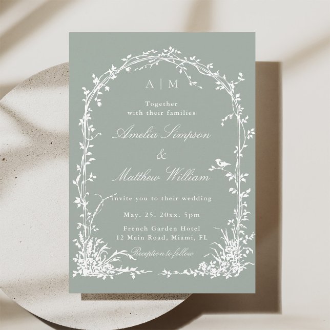 Romantic Floral Arch Garden Sage Green Wedding Inbjudningar (Skapare uppladdad)