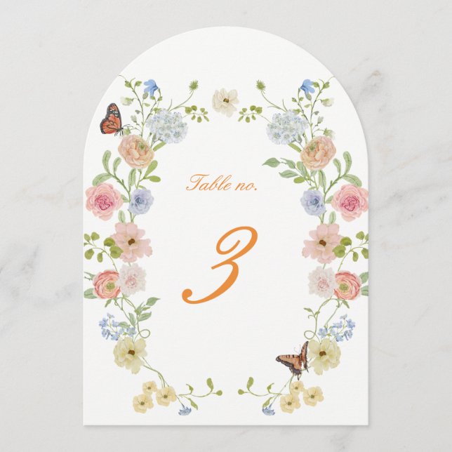 Romantic Floral Arched Wedding Table Numbers Inbjudningar (Framsida)
