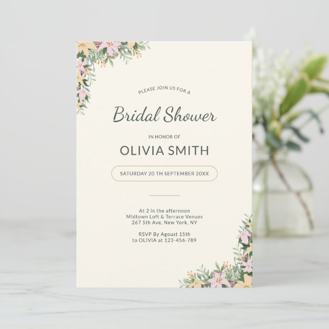 Romantic Floral Bridal Shower Invitation Inbjudningar (Stående Fram)