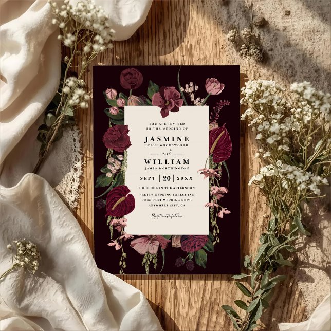Romantic Floral Elegant Modern QR Code Wedding Inbjudningar (Skapare uppladdad)