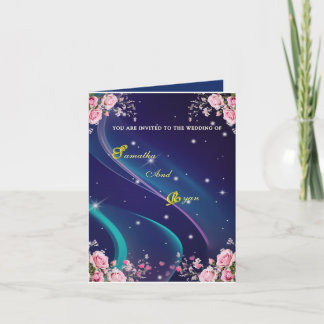 Romantic Floral Galaxy Wedding Invitation Kort