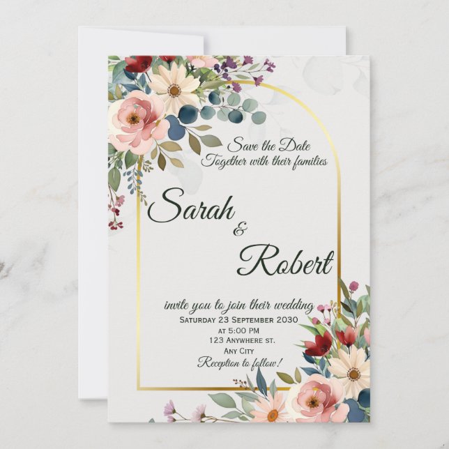 Romantic Floral Gold Arch Wedding Save The Date Inbjudningar (Framsida)