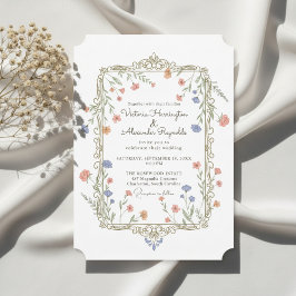Romantic Floral Gold Frame Wedding Invitation Inbjudningar