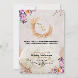 Romantic Floral Gold Wedding Invitation Inbjudningar