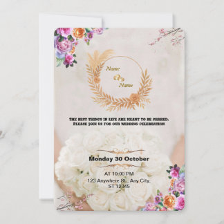 Romantic Floral Gold Wedding Invitation Inbjudningar