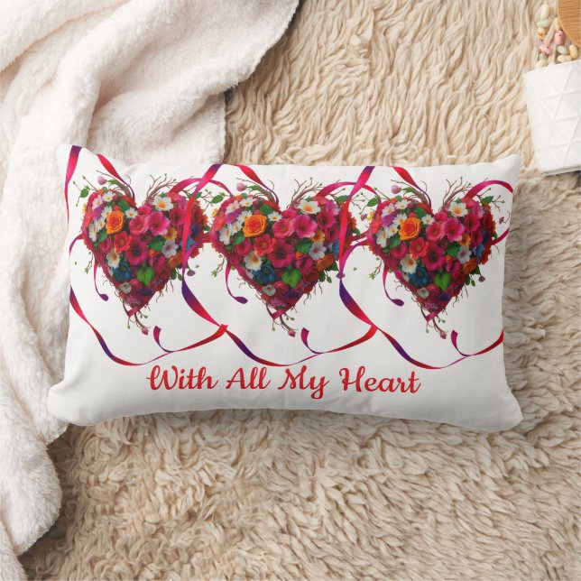 Romantic Floral Heart Lumbarkudde (Filt)