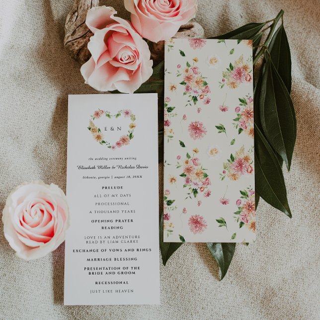 Romantic Floral Heart Wedding Ceremony Program (Skapare uppladdad)