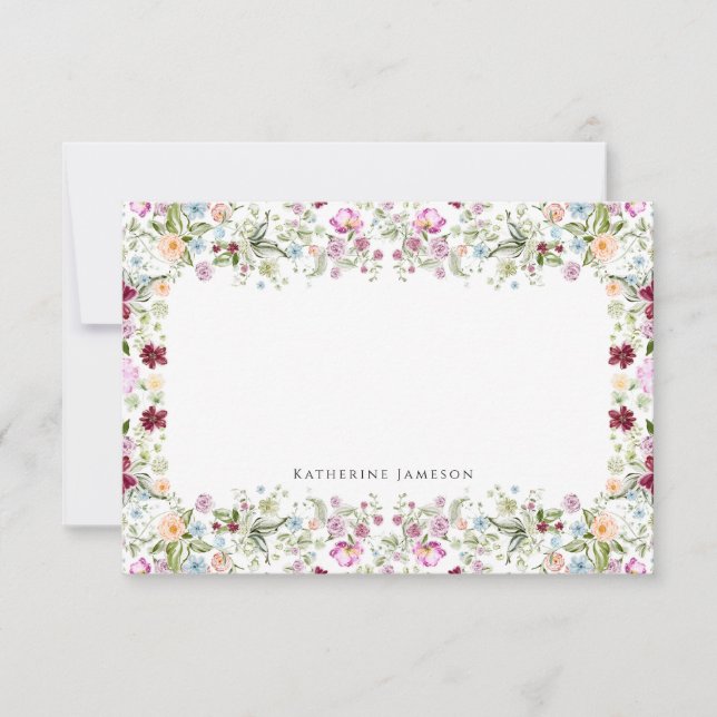 Romantic Floral Monogram Notecard Tack Kort (Framsida)