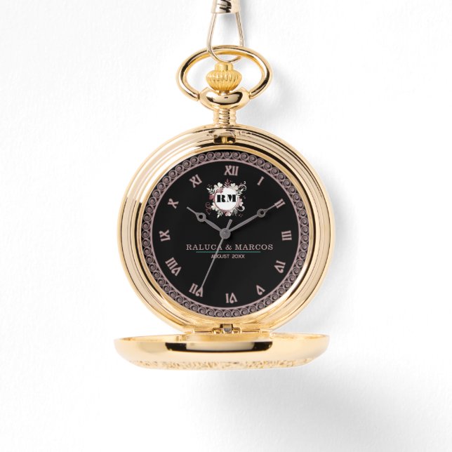 Romantic Floral Monogram Wedding  Armbandsur (Framsida)