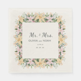 Romantic Floral Mr and Mrs Wedding Pappersservett