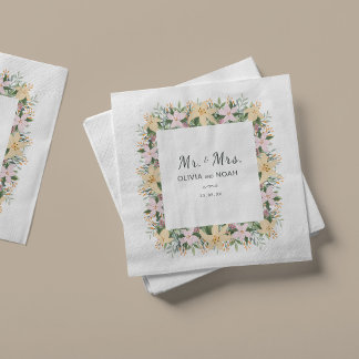 Romantic Floral Mr and Mrs Wedding Pappersservett