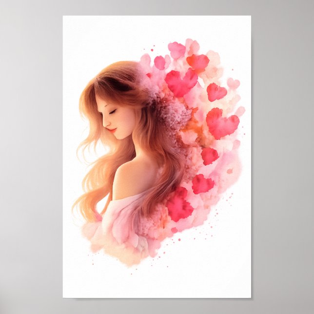 Romantic Floral Portrait Soft Valentine Love Art Poster (Framsidan)