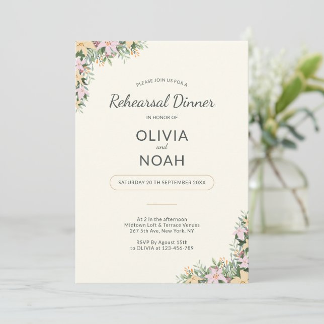 Romantic Floral Rehearsal Dinner Invitation Inbjudningar (Stående Fram)