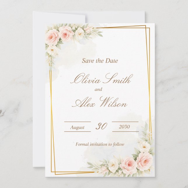 Romantic Floral Save the date Dusty Blush Peo (Framsida)
