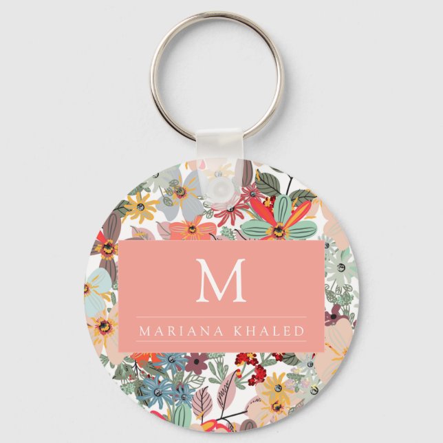 Romantic Floral soft Pink Green peach  Classic  Nyckelring (Framsida)