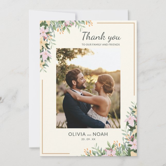 Romantic Floral Thank You Photo Card Spara Datumet (Framsida)