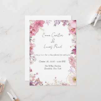 Romantic Floral Wedding Invitation Card Inbjudningar