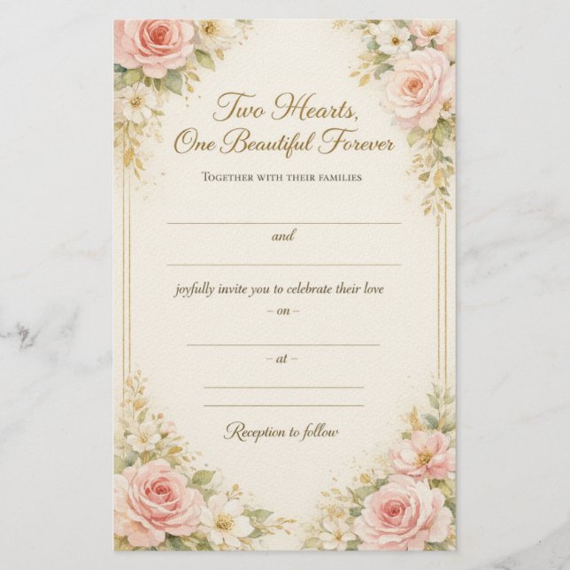 Romantic Floral Wedding Invitation Card Template Brevpapper (Framsida)