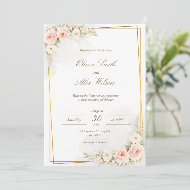 Romantic Floral Wedding Invitation Dusty Blush Peo Inbjudningar (Stående Fram)
