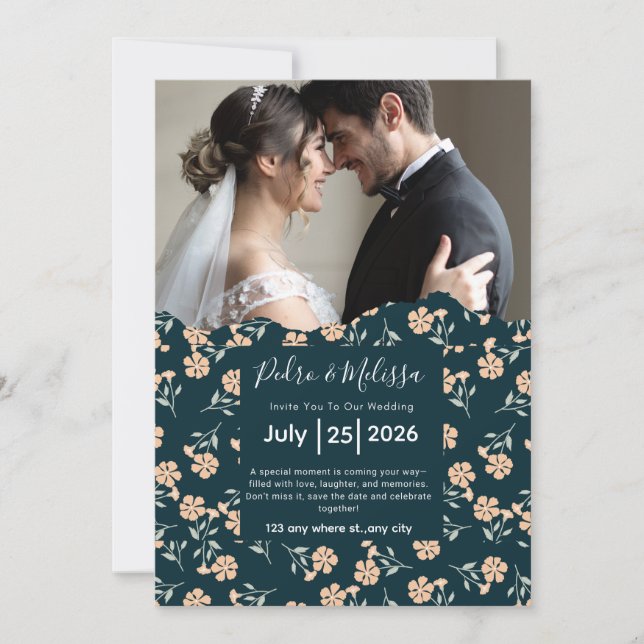 Romantic Floral Wedding Invitation Inbjudningar (Framsida)