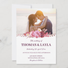 Romantic Floral Wedding Invitation with Photo Inbjudningar
