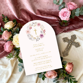 Romantic Floral Wreath Minimalist Baptism Inbjudningar