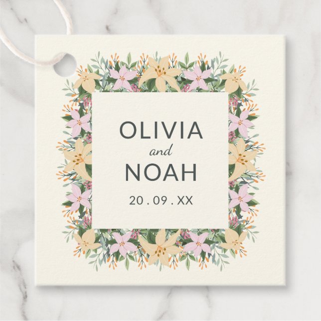 Romantic floral wreath wedding gåvor etiketter (Framsida)