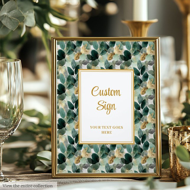 Romantic Forest Grönt Guld Löv Bröllop Anpassnings Poster (Romantic Forest Green Gold Leaves Wedding Custom Poster)