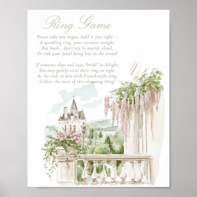 Romantic Fransk Garden Chateau Ring Game Möhippa Poster (Framsidan)