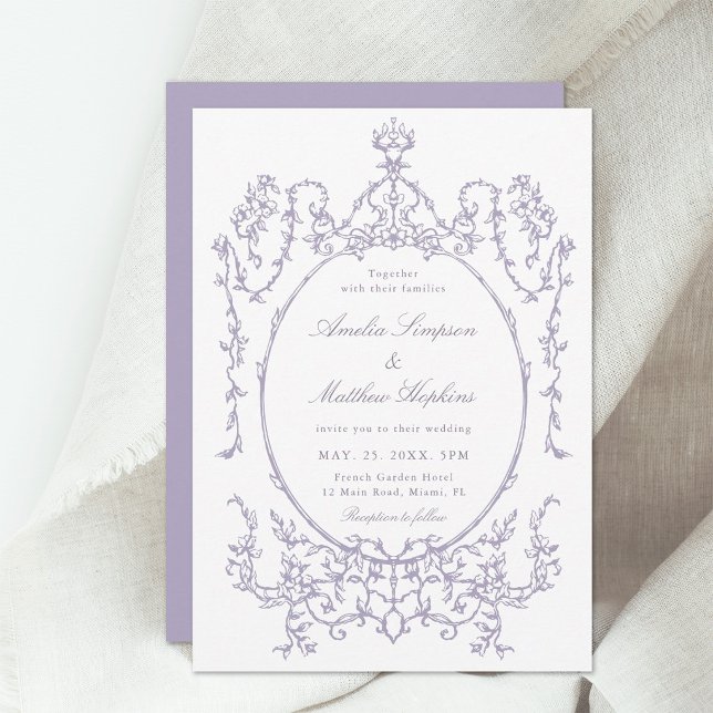 Romantic French Frame Lavender Wedding Inbjudningar (Skapare uppladdad)