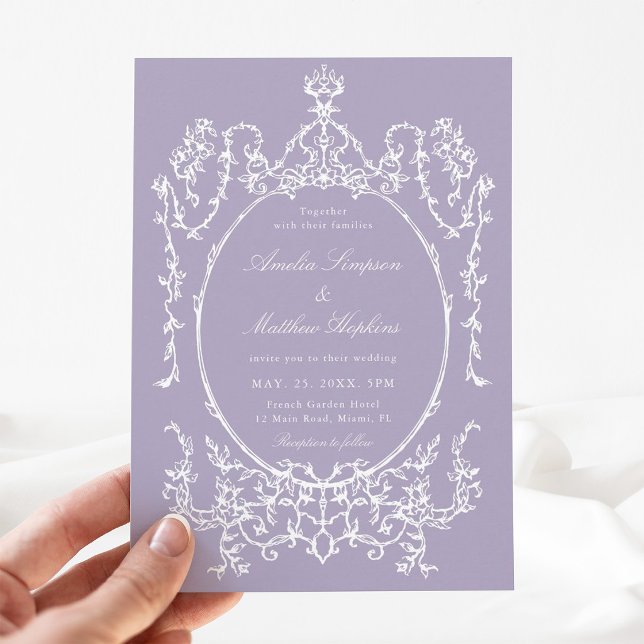 Romantic French Frame Purple Wedding Invitation Inbjudningar (Skapare uppladdad)