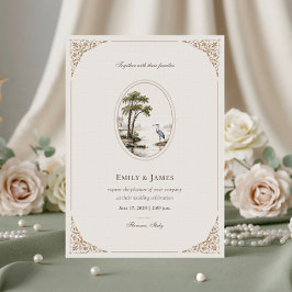 Romantic French Heron Oval Frame Wedding Invitatio Inbjudningar