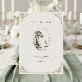 Romantic French Heron Oval Frame Wedding Spara Datumet