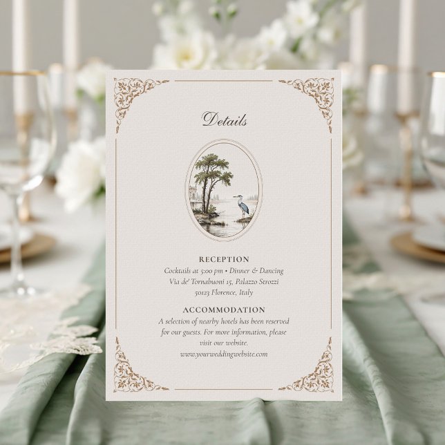 Romantic French Heron Oval Frame Wedding Tilläggskort (Skapare uppladdad)