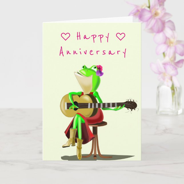 Romantic Frog med Guitar - roligt Kort (Orkide)