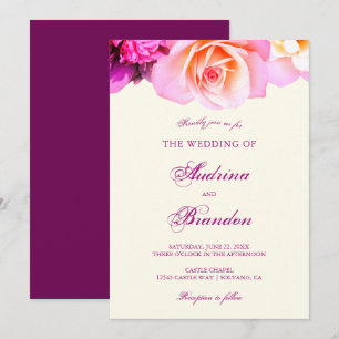 Romantic Fuchsia Blommigt Elegant bröllop Inbjudningar