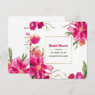 Romantic Fuchsia Blommigt Watercolor Möhippa Inbjudningar