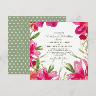 Romantic Fuchsia Grönt Blommigt Bröllop Inbjudningar