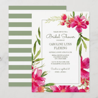 Romantic Fuchsia Grönt Blommigt Möhippa Inbjudningar